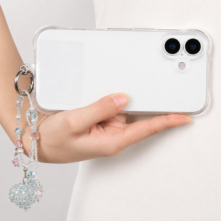 Braided Heart Beaded Phone Charm Wrist Strap with Tether Pad for Women Girls