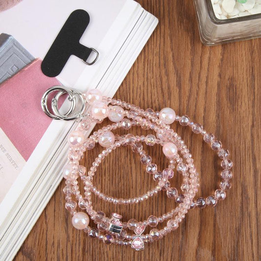 Bow Bead Chain Crossbody Phone Charm with Tether Pad for Women Girls