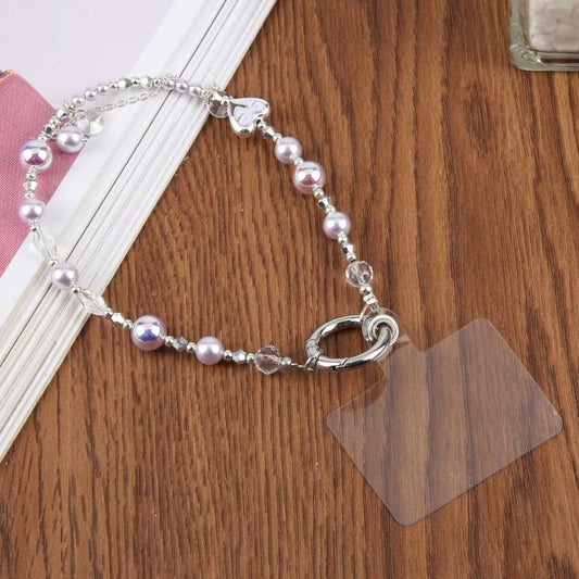 Pearl Heart Bow Phone Charm Strap