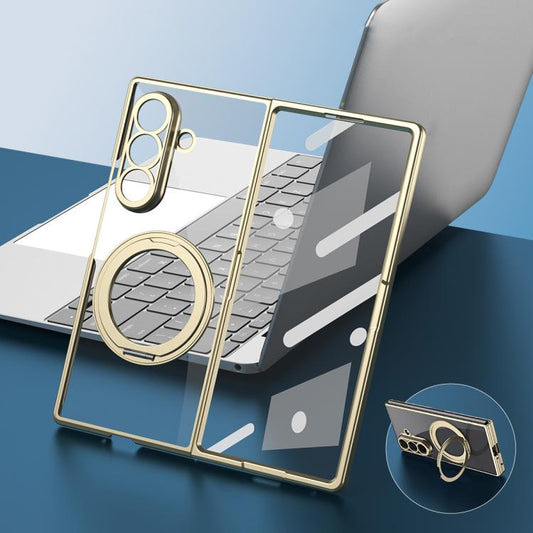 Clear Plated Magnetic Ring Holder Integrated Film Phone Case, For Galaxy Z Fold8 Ultra 5G, For Galaxy Z Fold7 5G, For Galaxy Z Fold6, For Galaxy Z Fold5, For Galaxy Z Fold4