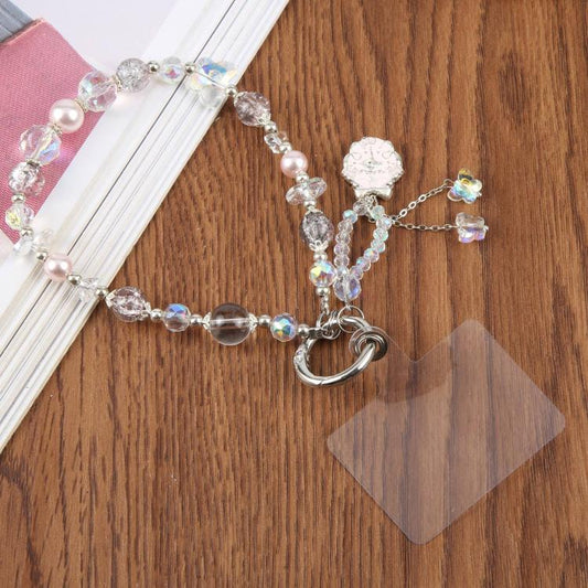 Ballet Dancer Pendant Beaded Phone Charm Wrist Strap with Tether Pad for Women Girls