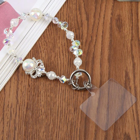 Camellia Bubble Beads Short Chain Phone Charm Wrist Strap with Tether Pad for Women Girls
