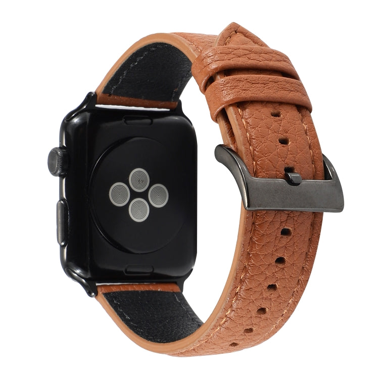 Litchi Texture Genuine Leather Watchband For Apple Watch Series 6 & SE & 5 & 4 44mm / 3 & 2 & 1 42mm, For Apple Watch Series 7 45mm / 6 & SE & 5 & 4 44mm / 3 & 2 & 1 42mm
