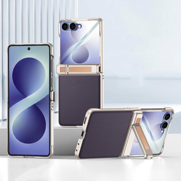 Spring Hinge Holder Vegan Leather Integrated Film Phone Case, For Galaxy Z Flip8 5G