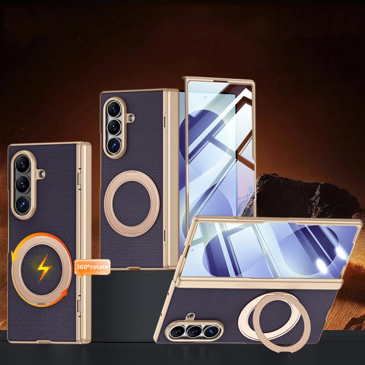 Spring Hinge Vegan Leather 360 Magnetic Holder Integrated Film Phone Case, For Galaxy Z Fold8 5G, For Galaxy Z Fold8 Ultra 5G