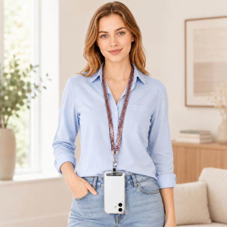 Sparkling Rhinestone Phone Lanyard with Pad