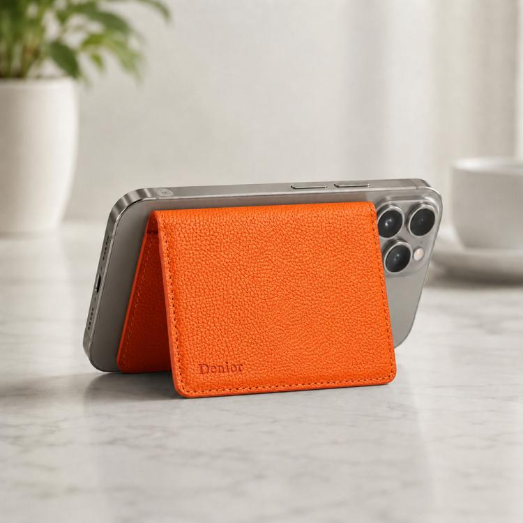 Denior V28 Litchi Texture Magnetic Vegan Leather Wallet Phone Card Holder, V28