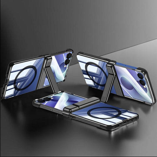 Electroplating Transparent Hinge Holder Magnetic Phone Case, For Galaxy Z Flip8 5G