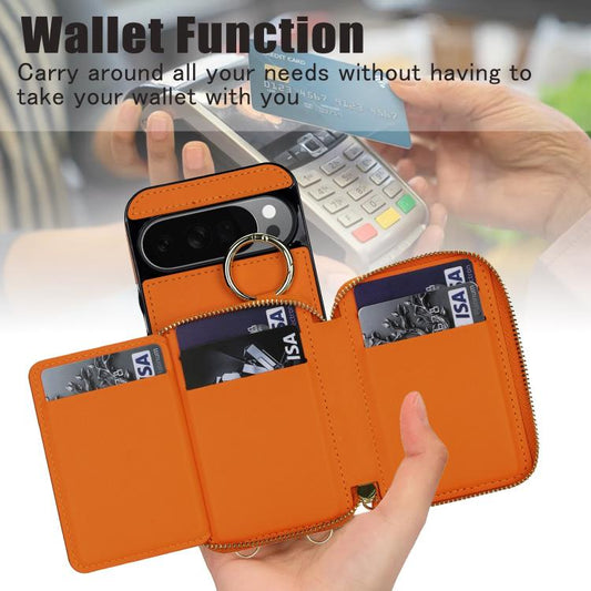 Crossbody Rhombic Hanging Ring Zipper Wallet RFID Phone Case, For Google Pixel 10 Pro XL / 9 Pro XL, For Google Pixel 10 / 10 Pro / 9 / 9 Pro