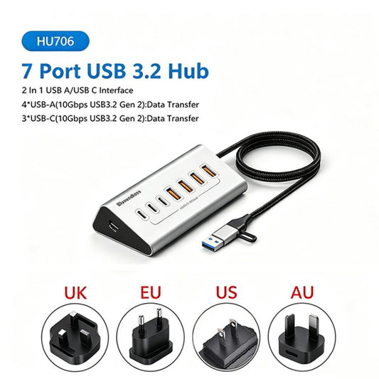 Blueendless Type-C / USB-C 2 in 1 Port Multifunctional HUB Docking Station EU Plug, 7 Ports Hub, 10 Ports Hub