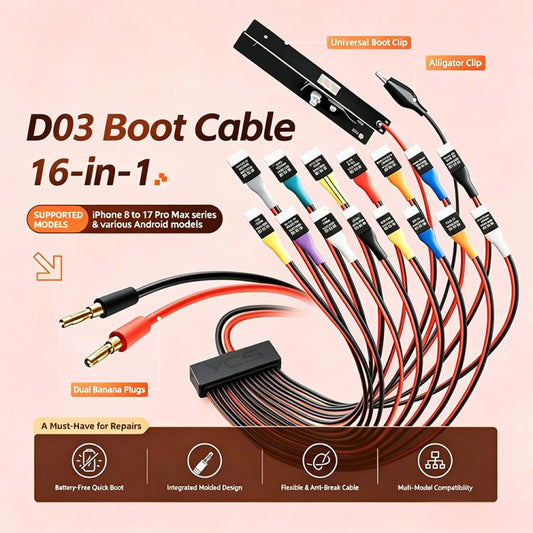 MR.YANG D03 16 in 1 Charging Boot DC Power Detection Cable for iPhone 8-17 Pro Max / Android, MR.YANG D03