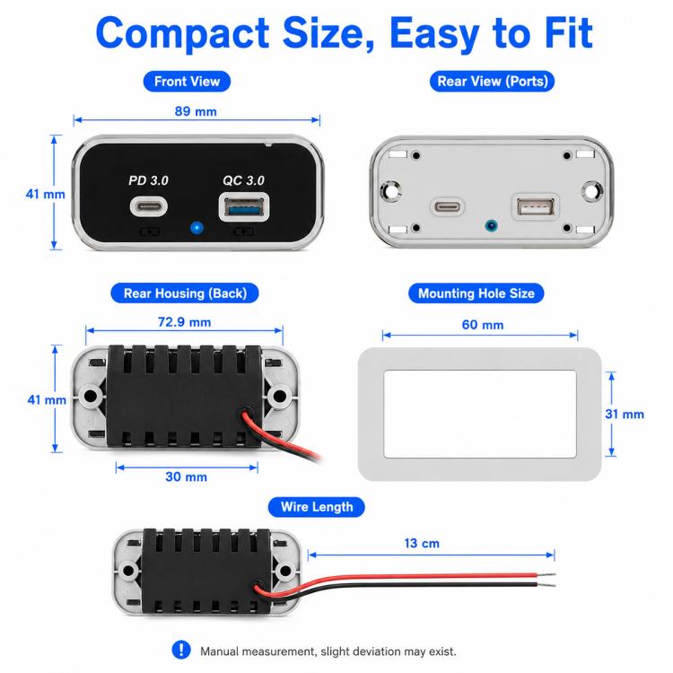 Dual Ports Car Modification Fast Charging QC3.0+PD3.0 Car Charger, Dual Ports(Black with Silver Border), Dual Ports(Black with Black Border)