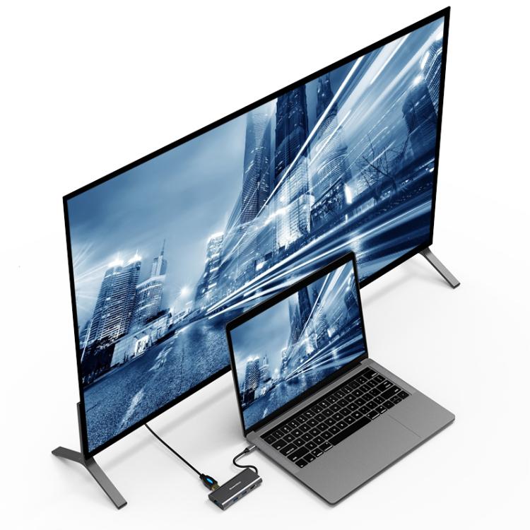 Blueendless HC801 8 in 1 100W PD 4K HDMI USB 3.0 USB-C HUB Multiport Adapter, HC801
