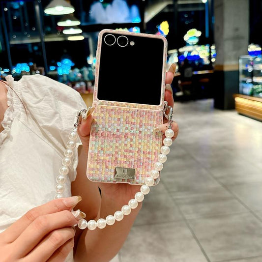 Nameplate Style Fantasy Weave Pattern Phone Case with Wrist Strap, For Galaxy Z Flip8 5G