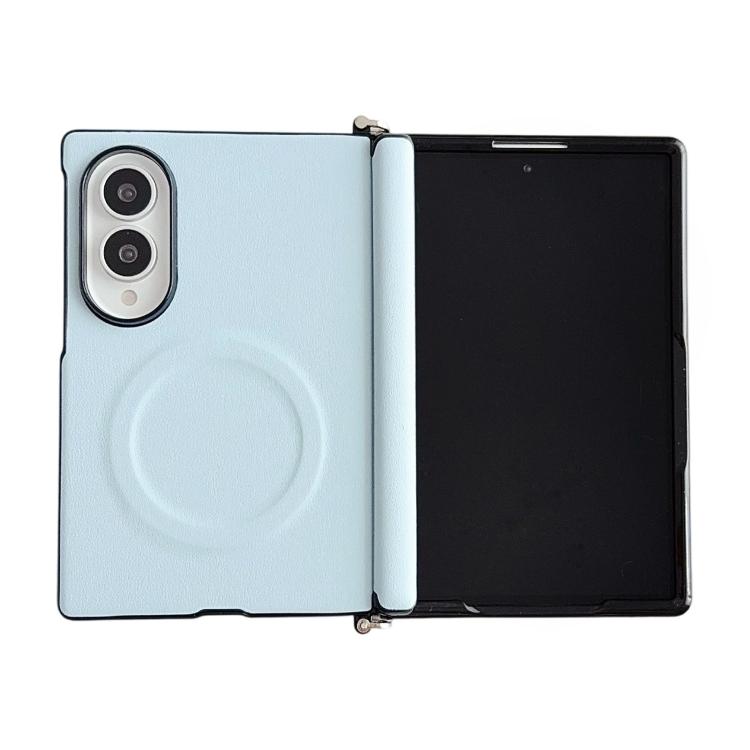Side Clamp Central Axis Morandi Solid Color Leather Texture Magnetic Phone Case, For Galaxy Z Fold8 5G