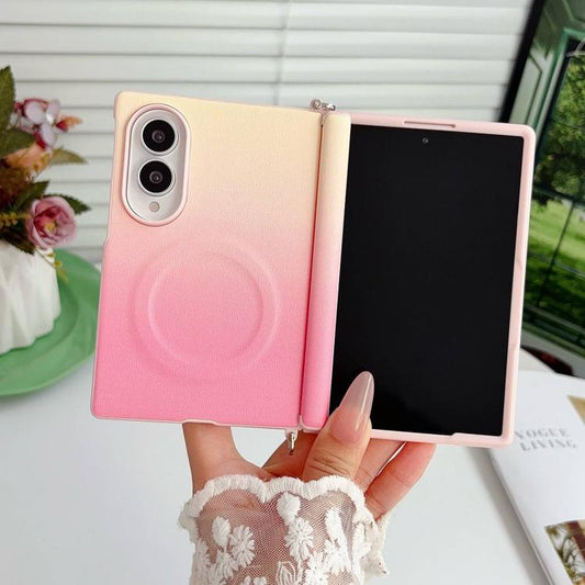 Side Clamp Central Axis Dual Magnetic Closure Colorful Gradient Leather Texture Phone Case, For Galaxy Z Fold8 5G