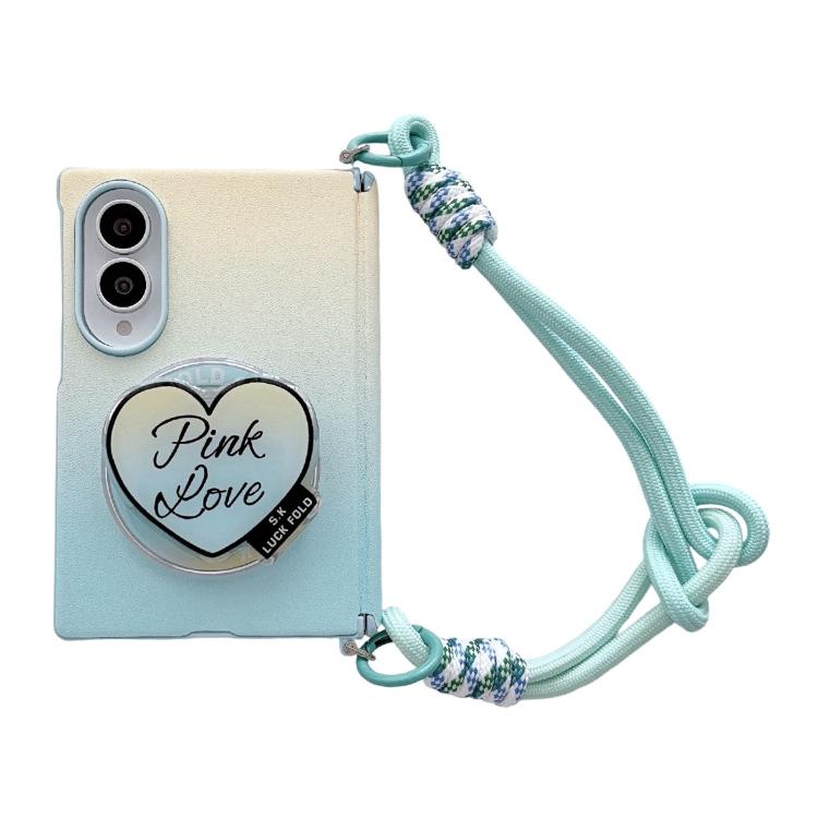 Side Clamp Central Axis Dual Magnetic Gradient Leather Texture Holder Phone Case with Wrist Strap, For Galaxy Z Fold8 5G