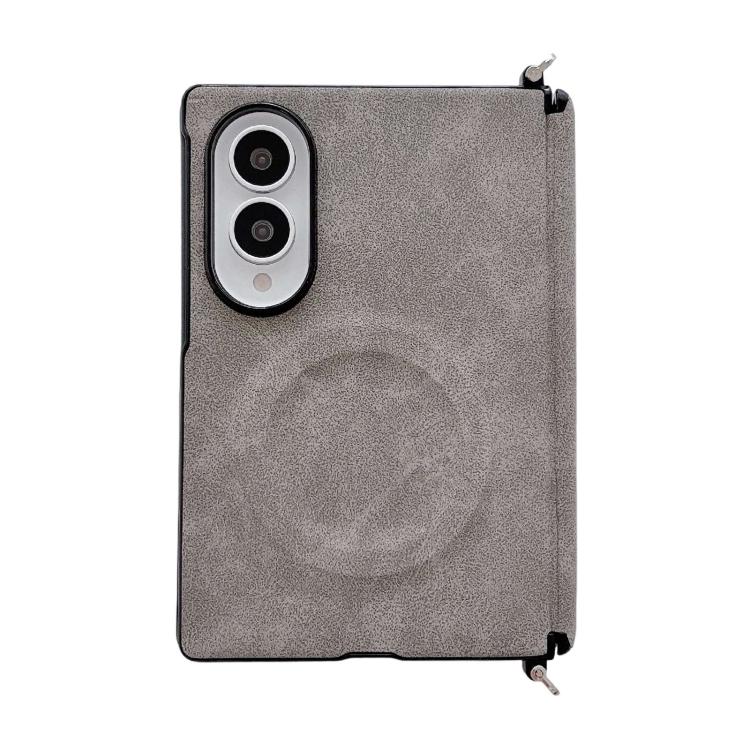 Side Clamp Central Axis Lambskin Leather Magnetic Phone Case, For Galaxy Z Fold8 5G