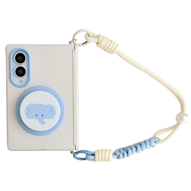 Side Clamp Central Axis Skin Feel Magnetic Phone Case with Wrist Strap & Holder, For Galaxy Z Fold8 5G