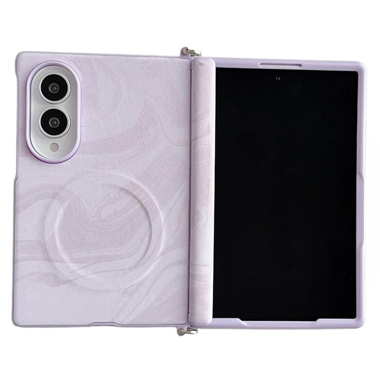 Side Clamp Central Axis Wave Texture Phone Case with Magnetic Ring, For Galaxy Z Fold8 5G