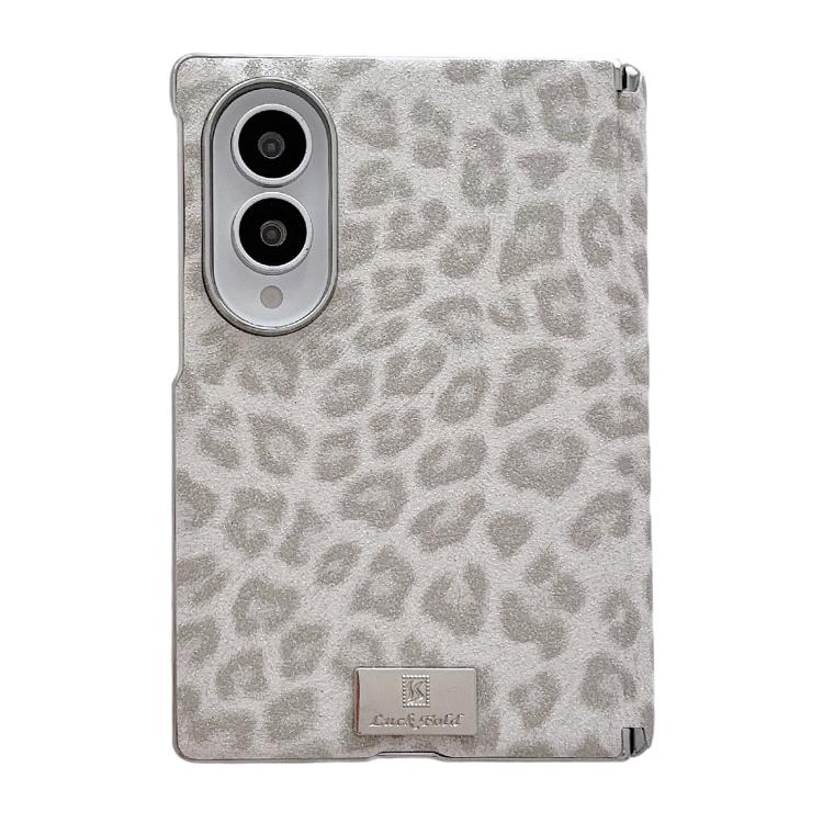 Nameplate Electroplated Central Axis Magnetic Silver Fog Leopard Print Phone Case, For Galaxy Z Fold8 5G