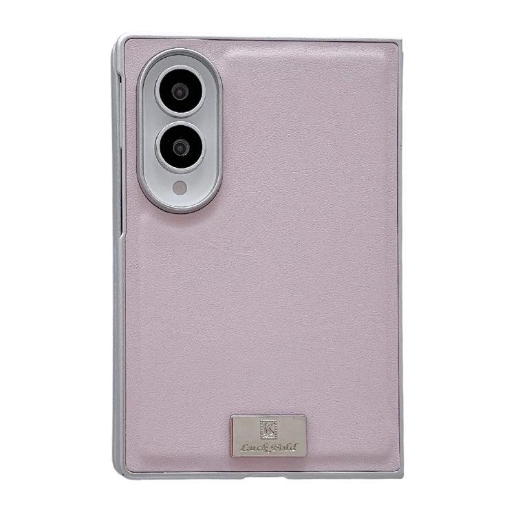 Nameplate Silver Edged Morandi Solid Color Leather Textured Phone Case, For Galaxy Z Fold8 5G
