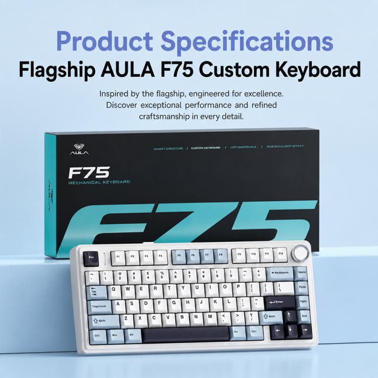 AULA F75 80 Keys Wired/2.4G/Bluetooth Tri-mode Custom Mechanical Keyboard