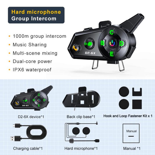 5 in 1 Motorcycle Helmet Wireless Walkie-Talkie Bluetooth Earphone, Hard Mic, Soft Mic, Hard + Soft Mic