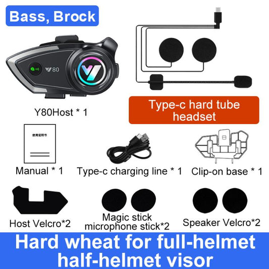 Y80 Motorcycle Helmet Bluetooth Earphone with Dual Noise Reduction, Hard Mic, Soft Mic