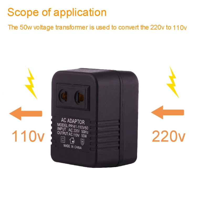 220V to 110V 50W AC Power Socket Adapter, EU/US Plug to US Plug, 220V to 110V 50W