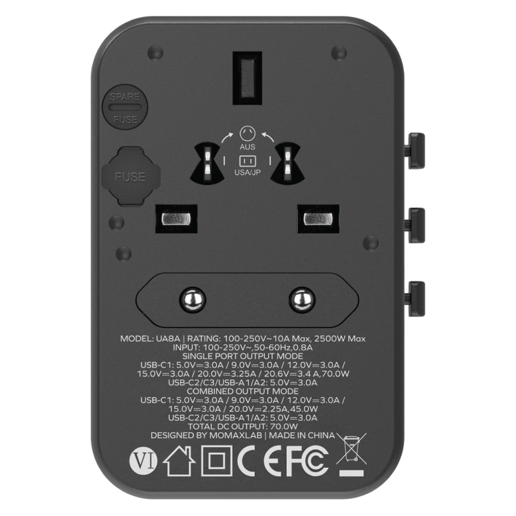 MOMAX 1-World UA8 PD 70W Fast Charger Power Adapter, UA8