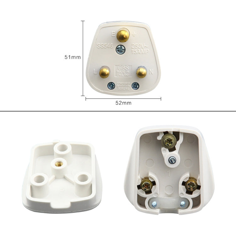 Three Pin Cylinder 15A Power Plug, UK Plug