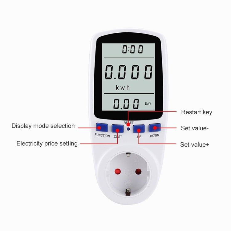 AC 230V 50Hz Max 16A LCD Display Energy Meter Watt Volt Voltage Power Analyzer Automatic Electricity Monitor Analyzer Power, EU Plug, AC 230V EU Plug
