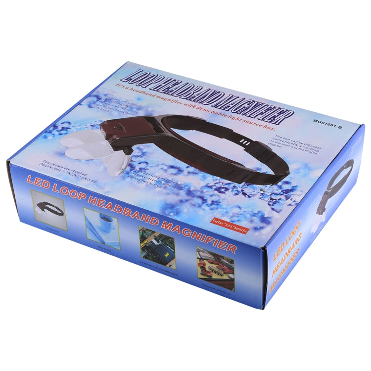 Multi-function Adjustable Maintenance Dentistry Reading Head Magnifier with 2 LED Light & 4 Lenses (1.7X, 2X, 2.5X, 4X), 5 Lens 1.0X-3.5X (Black)
