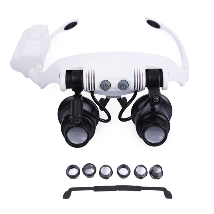 10X 15X 20X 25X Wearing Glasses Eyes Illuminated Magnifier Magnifying Watch Repairing Loupe With LED Light(White)