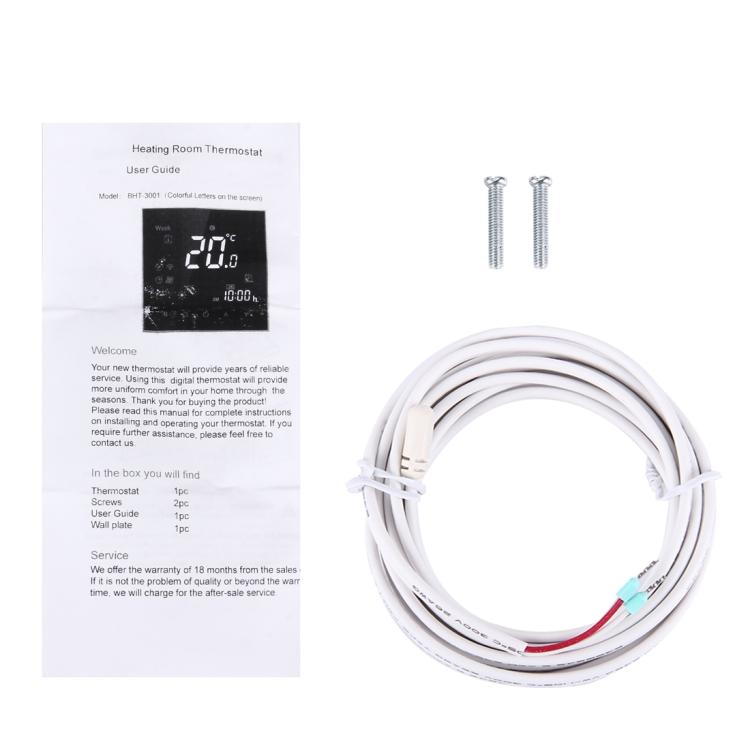 BHT-3001 16A Load Electronic Heating Type LCD Digital Heating Room Thermostat with Sensor, Display Clock / Temperature / Time / Week / Heat etc.