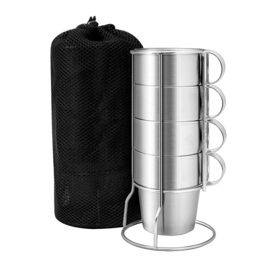 Outdoor Portable Picnic Cups Four Piece Suit Stainless Steel Drinking Mugs Anti-Hot Tea Coffee Cup