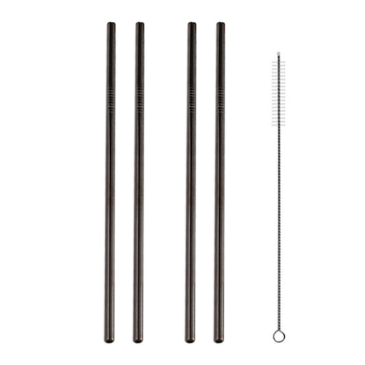 5pcs Reusable Stainless Steel Straight Drinking Straw + Cleaner Brush Set Kit, 215*6mm, 215*6mm (Straight)
