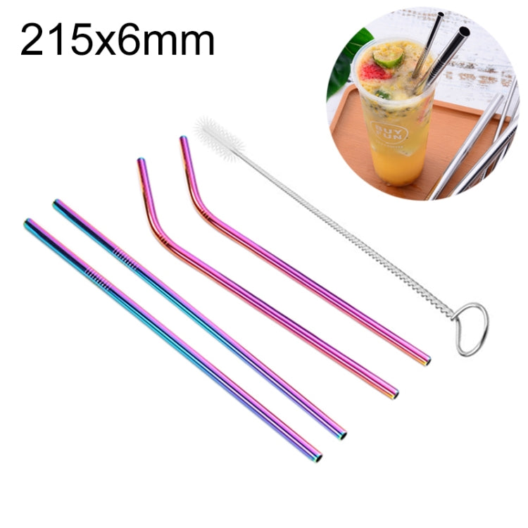 4pcs Reusable Stainless Steel Drinking Straw + Cleaner Brush Set Kit, 215*6mm, 215*6mm (Combination)