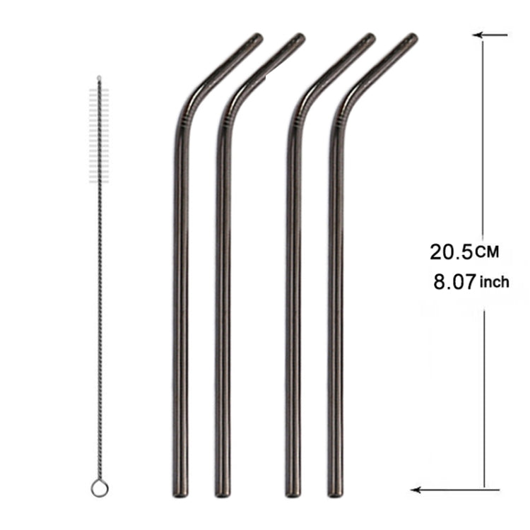 5pcs Reusable Stainless Steel Bent Drinking Straw + Cleaner Brush Set Kit, 215*8mm