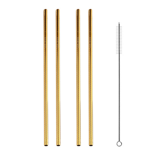 5pcs Reusable Stainless Steel Straight Drinking Straw + Cleaner Brush Set Kit, 215*8mm, 215*8mm (Straight)