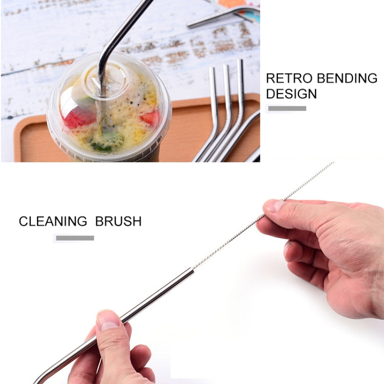 4pcs Reusable Stainless Steel Drinking Straw + Cleaner Brush Set Kit, 215*8mm