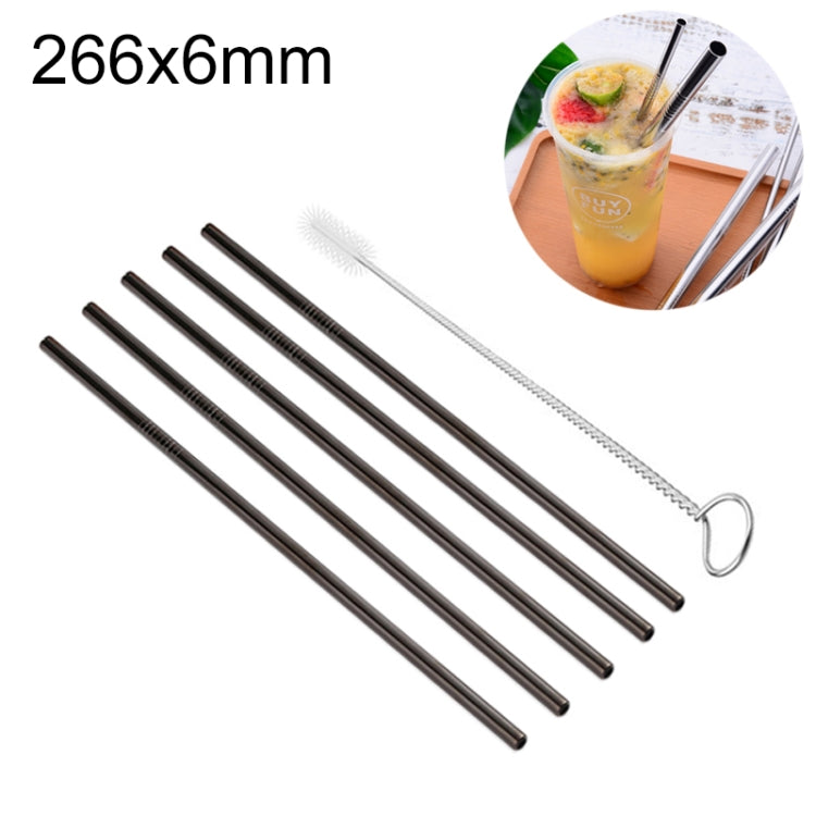 5pcs Reusable Stainless Steel Straight Drinking Straw + Cleaner Brush Set Kit, 266*6mm