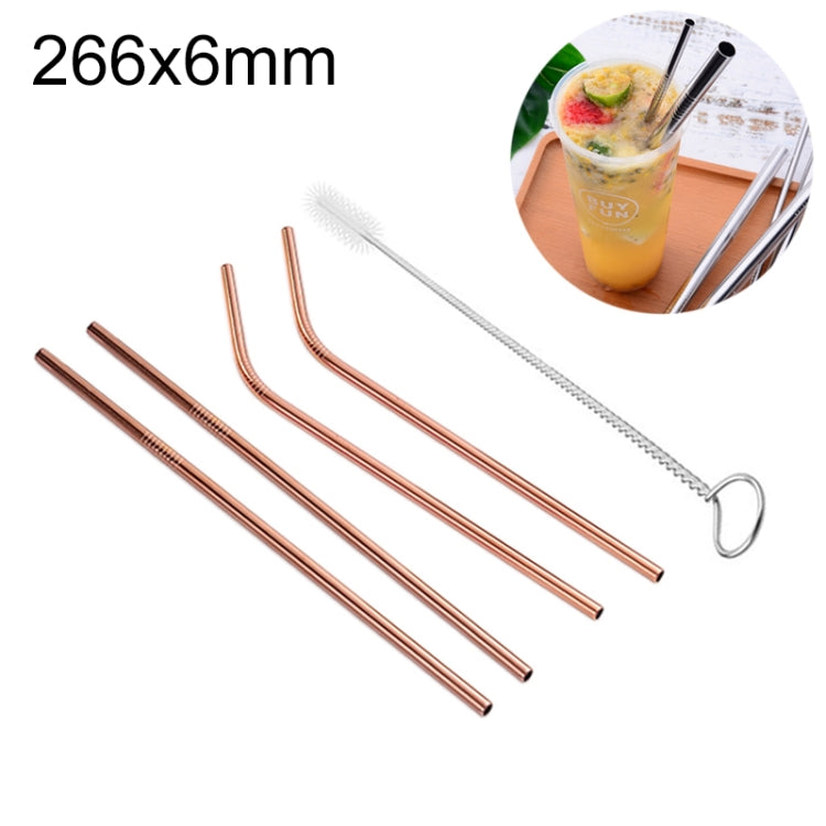 4pcs Reusable Stainless Steel Drinking Straw + Cleaner Brush Set Kit, 266*6mm, 266*6mm (Combination)