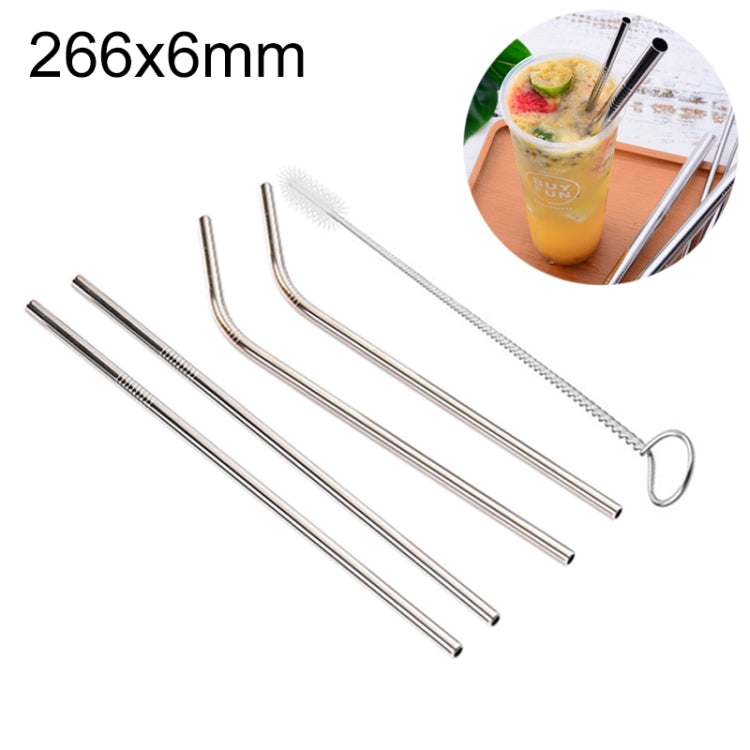 4pcs Reusable Stainless Steel Drinking Straw + Cleaner Brush Set Kit, 266*6mm