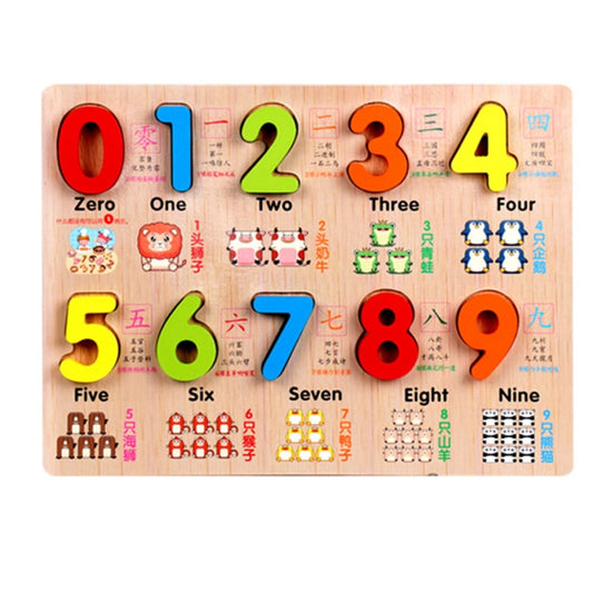 Baby-Kinder-Holzpuzzle-Spielzeug, Lern-Puzzle-Brettspielzeug, kognitive Platte (0-9 arabische Ziffern), 26 Kleinbuchstaben, Vokalstil, 0~19 Zahlen, 26 Großbuchstaben, 0~9 Zahlen