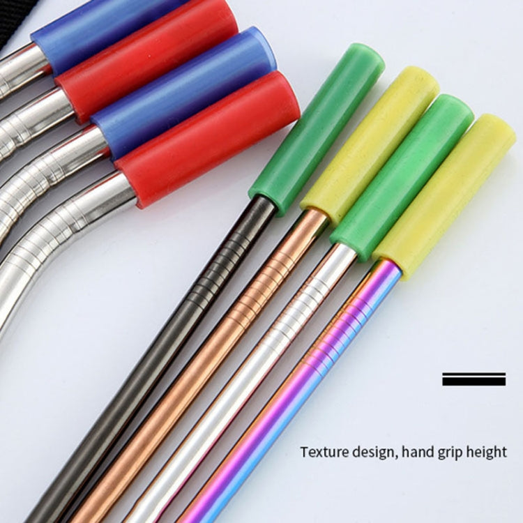 8pcs Reusable Silicone Tips Stainless Steel Drinking Straws + 2pcs Cleaner Brushes Set Kit with Cashmere Bag, 215*6mm