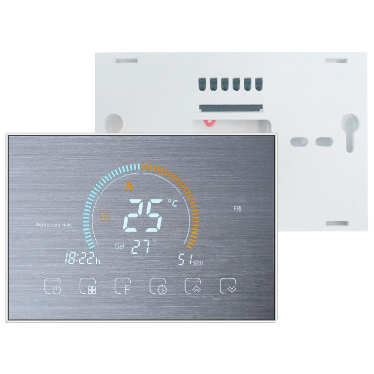BHT-8000-GALW-SS Brushed Stainless Steel Mirror Control Water Heating Energy-saving and Environmentally-friendly Smart Home Negative Display LCD Screen Round Room Thermostat with WiFi, with WiFi