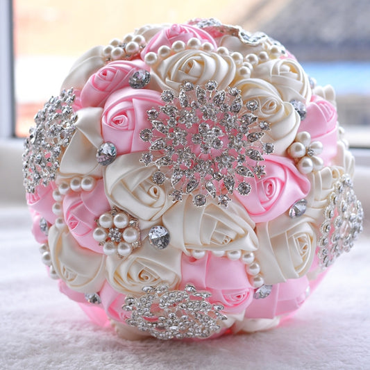 Accessoires de bouquet de mariée avec perles et strass, pour mariage, demoiselle d'honneur, fête, décoration de mariage, diamètre : 20cm, D453, D453 Blanc laiteux + Blanc, D453 Blanc laiteux