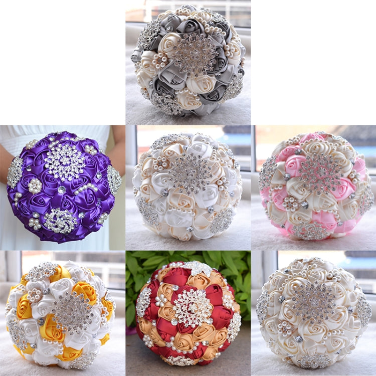 Wedding Holding Pearl Diamond Flowers Bridal Bouquet Accessories Bridesmaid Rhinestone Party Wedding Decoration Supplies, Diameter: 20cm, D453 Milk White + White, D453 Milk White, D453